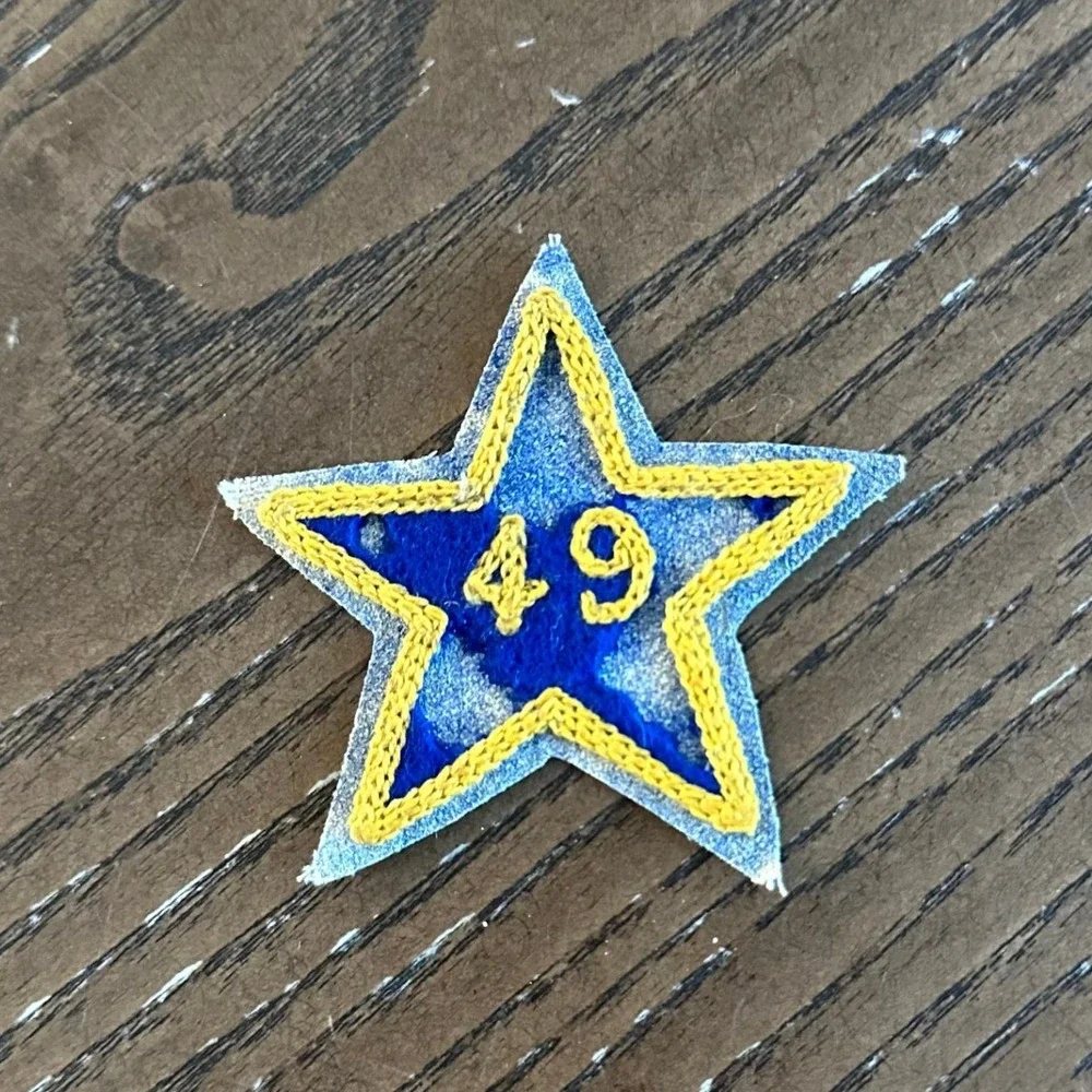 Vintage Blue Star Number 49 Embroidered Patch Yellow Border Sew On Applique 3''